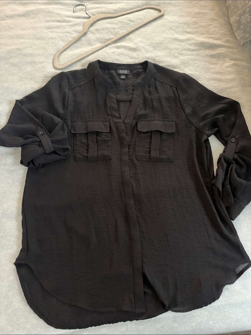 a.n.a Black Long-Sleeve Button-Down Utility Shirt sheer